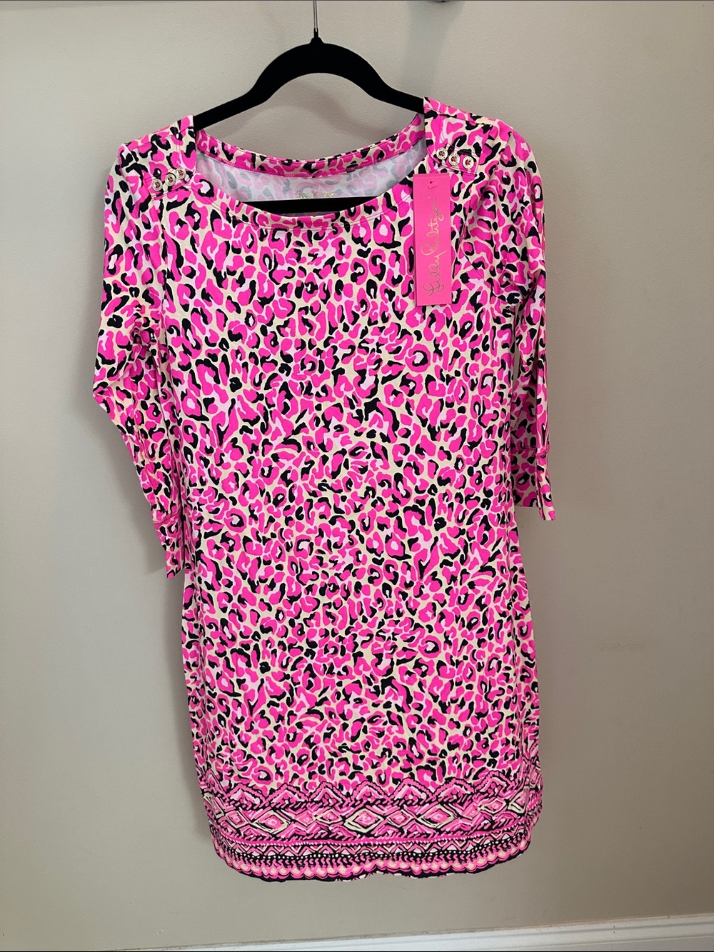 NWT Lilly Pulitzer Sophie Dress Size S Pink Black Leopard Print UPF 50+